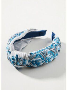 NWT Anthropologie Blue and White Beaded Lita Knotted Headband